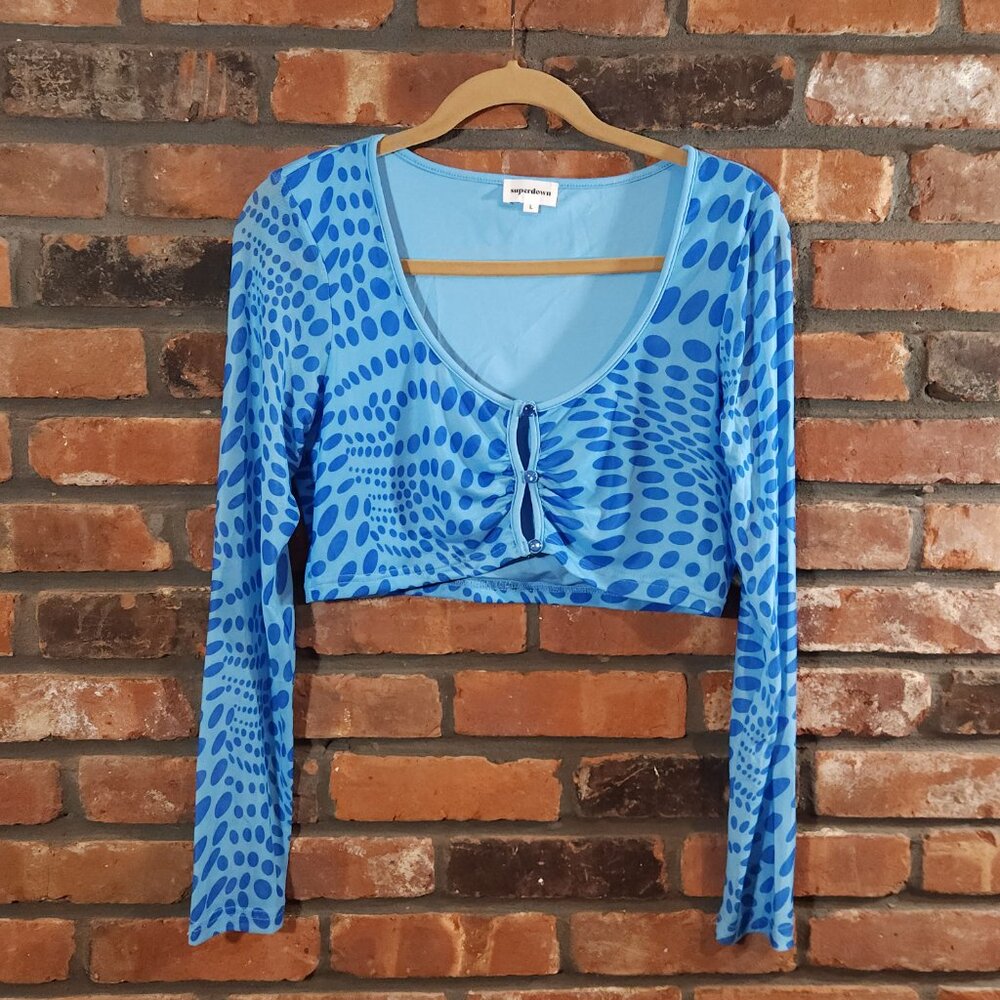 Superdown Revolve Gianna Long Sleeve Polka Dot Cut-out Crop Top Y2K Women's L - Picture 4 of 9